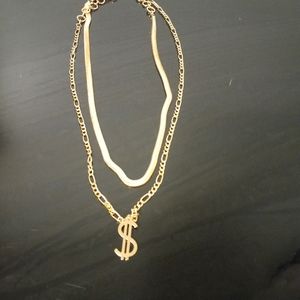 Gold Dollar Sign Fashion Chain Necklace